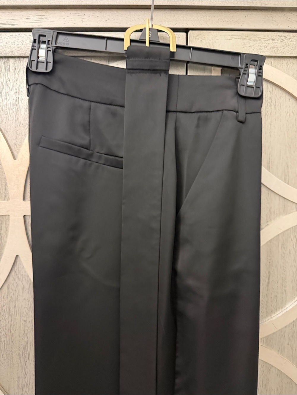 Classic Black Straight-Leg Dress Pants with gold buckle belt - Picture 6 of 6